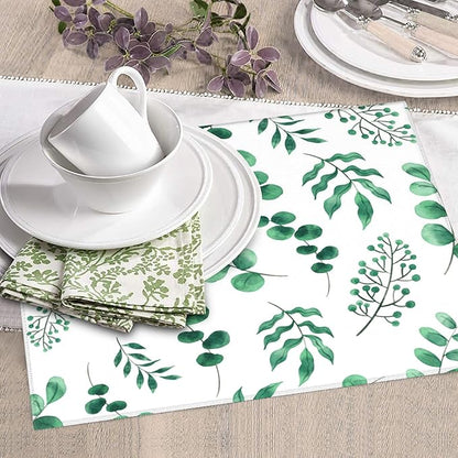 Watercolor Plant Green Leaves Dish Drying Mat for Kitchen Counter, 16"x18" Microfiber Absorbent Fast Dry Mat, 2Pcs Dish Mat Faucet Mats Sets, Large Drying Kitchen Mat Kitchen Drying Pad