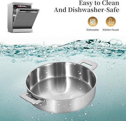 LOLYKITCH 8.5-10 Inch Tri-Ply Stainless Steel Frying Pans and 12 Inch Sauté Pan with Lid,Induction Cookware Set,Multipurpose and Detachable Handle,Dishwasher and Oven Safe