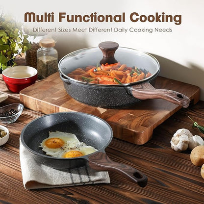 SENSARTE Nonstick Frying Pan Skillets, Swiss Granite Coating Omelette Pans, Healthy Cookware Chef's Pan, Free of Intentionally Added PFOA (8 Inch Frying Pan and 3.5QT Saute Pan) - Image 5