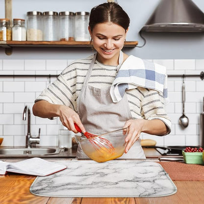 Sanwarm Absorbent Dish Drying Mat, Marble Gray Stone Paint Microfiber Pad for Kitchen Counter, Coffee Bar Decor, Heat Resistant and Reversible, 18" x 24"
