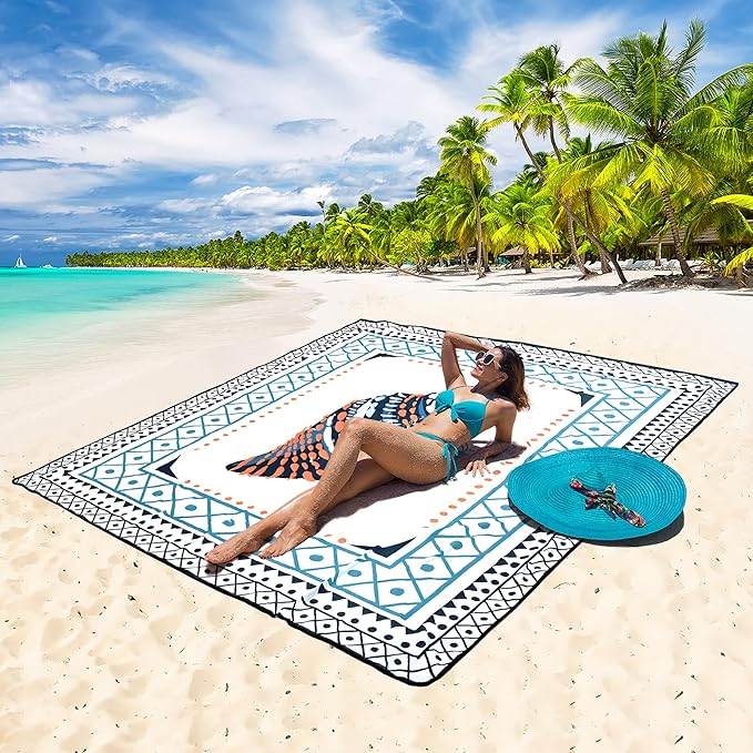 WIWIGO Beach Blanket Waterproof Sandproof Beach Mat 79" X 83"/10'x9'for 2-8 Adults Quick Drying Outdoor Picnic Mat Beach Accessories for Travel, Camping, Hiking - Image 5