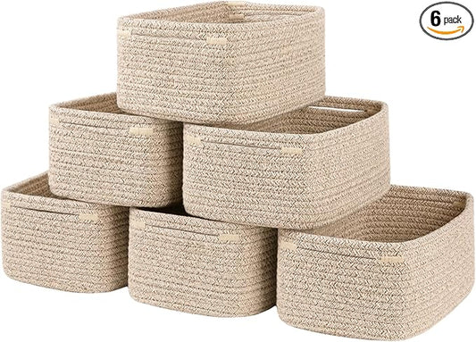OIASKET 6 Pack Storage Baskets for Shelves, Small Baskets for Shelves, Cute Decorative Storage Bins, Organizer Basket for Gifts Empty, 11.8''Lx7.8''Wx4.7''H-Brown