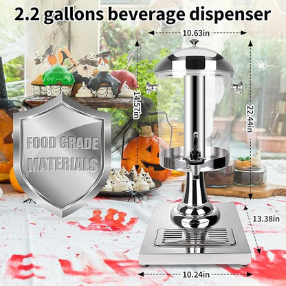 Drink Dispensers for Parties, Cold Beverage Dispenser with Centre Ice Core and Drip Trays, 2.2 Gallon/8L Stainless Steel Drink Dispensers with Stand and Spigot Buffet Cold Drinks and Beer