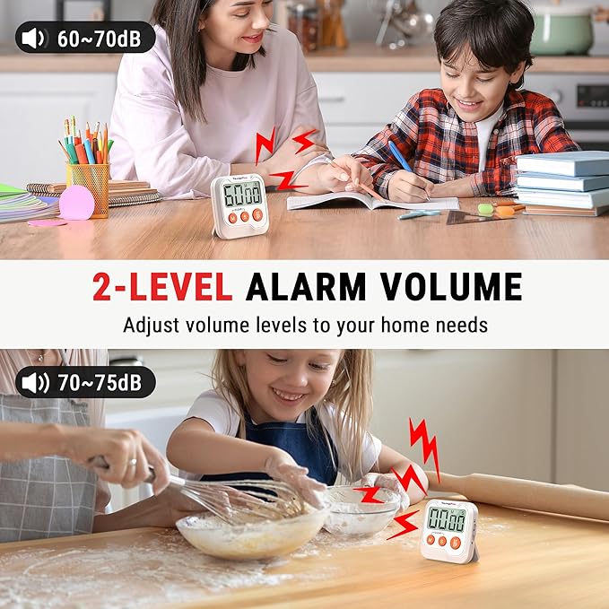 TempPro TM03 Digital Timer for Kids & Teachers, Kitchen Timers for Cooking with 2 Alarm Volume, Countdown Timer Stopwatch for Classroom Supplies, Exercise, Baking, Work, 2-Pack (Previously ThermoPro) - Image 4