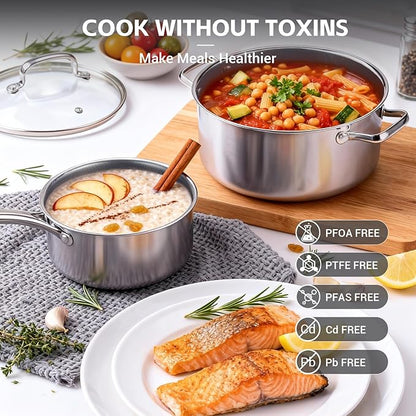 Ammeloo 17 Pcs Nonstick Stainless Steel Cookware Set, Hybrid Stainless Steel Pots and Pans Set Non Stick, Non Toxic Kitchen Cookware Sets, Dishwasher & Oven Safe, Induction & All Cooktop Compatible - Image 5