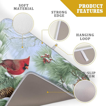 Winter Dish Drying Mat for Kitchen Counter Cardinal Birds Pine Trees Festival Microfiber Absorbent Dish Draining Reusable Washable Foldable Extra Large 18"x24" - Image 4