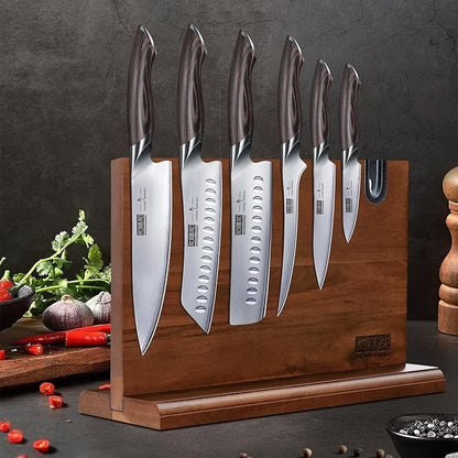 HOSHANHO 7 Pieces Kitchen Knife Set, Japanese High Carbon Stainless Steel Magnetic Knife Block Set, Ultra Sharp Chef Knives Sets with Ergonomic Pakkawood Handle - Image 7