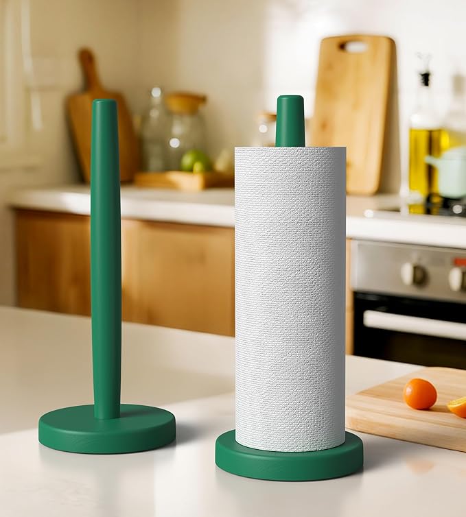 KitchLife Wooden Paper Towel Holder Countertop - Solid Freestanding Paper Towel Dispenser Stand with Anti-Skid Base (Dark Green) - Image 5