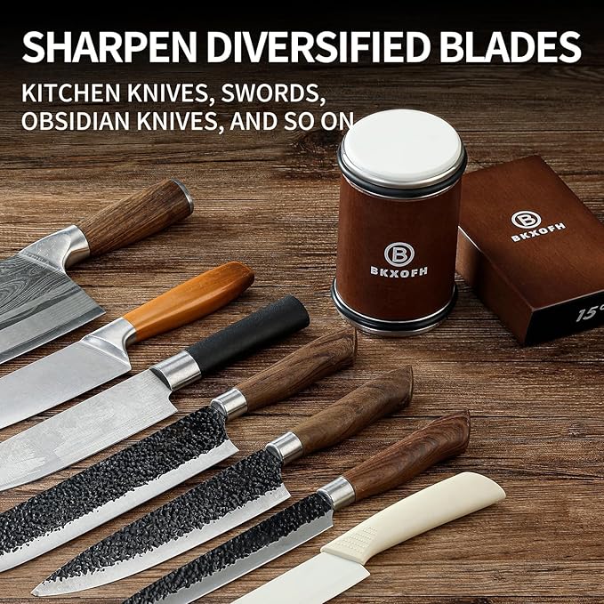 Rolling Knife Sharpener Kit, Knife Sharpening Kit, Kitchen Knives Sharpener Roller with Diamond and Ceramic for Steel of Chef Blade, Knives Sharpening Tool with 15 & 20 Degree Magnetic Angle, Walnut - Image 6