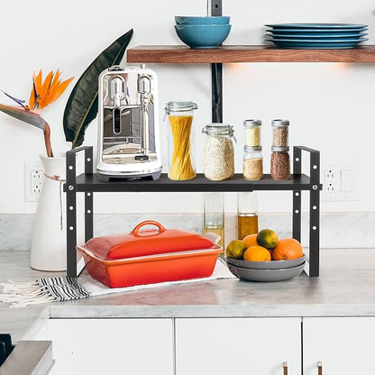 Across-Star Expandable Cabinet Shelf Organizer Rack, Stackable Kitchen Counter Storage Shelves Stand, Adjustable Height Pantry Shelf Spice Rack (Black, 1 Pack) - Image 2