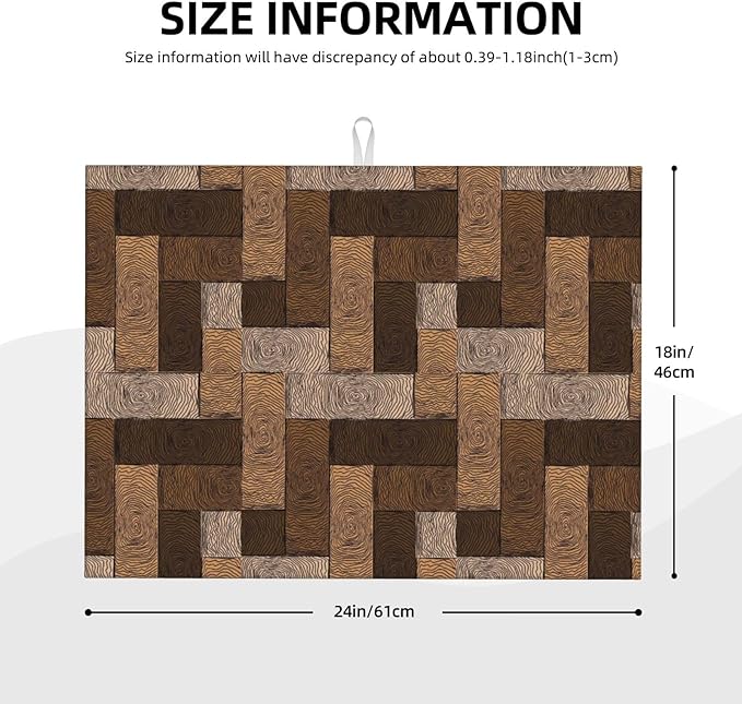 Brown Beige Dish Drying Mat Parquet Pattern Wooden Style Drying Rack Pad Countertop Dishes Ultra Absorbent Microfiber Kitchen Counter Mat 18x24 Inch