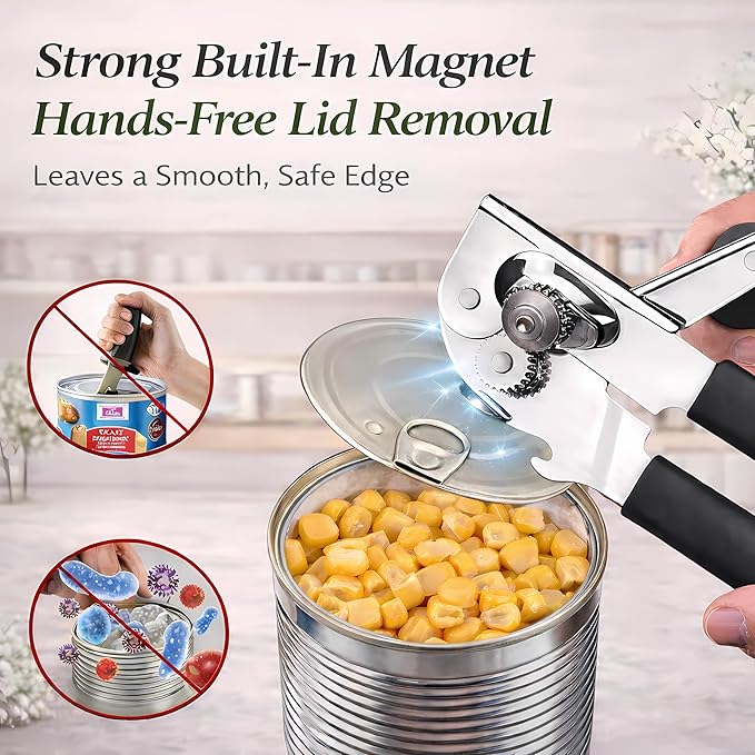 Commercial Can Opener, Heavy Duty Manual Can Opener for Large Cans, Hand Crank Can Opener with Magnetic Lid Lifter, Stainless Steel with Bottle Opener - Image 5