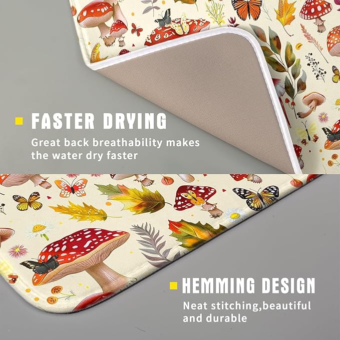 Forest Mushroom Dish Drying Mats Wild Plant Butterfly Kitchen Sink Rack Mats 16 X 18 Inch - Image 3