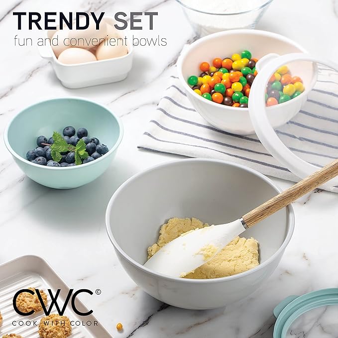 COOK WITH COLOR Mixing Bowls with TPR Lids - 12 Piece Plastic Nesting Bowls Set includes 6 Prep Bowls and 6 Lids, Microwave Safe Mixing Bowl Set (Mint) - Image 7