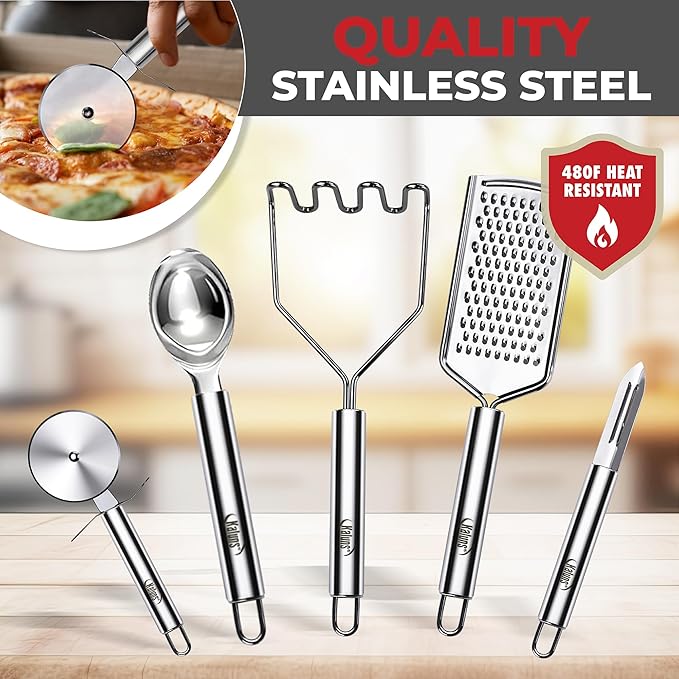 Kaluns 50 PCS Silicone Kitchen Utensils Set Complete Kitchen Set - 800°F Heat Resistant Non-Stick Premium Cooking Utensils W Wooden Handles - Can Opener, Masher, Turner, Silicone Spatula Set - Image 7