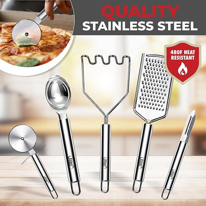 Kaluns 50 PCS Silicone Kitchen Utensils Set Complete Kitchen Set - 800°F Heat Resistant Non-Stick Premium Cooking Utensils W Wooden Handles - Can Opener, Masher, Turner, Silicone Spatula Set - Image 7