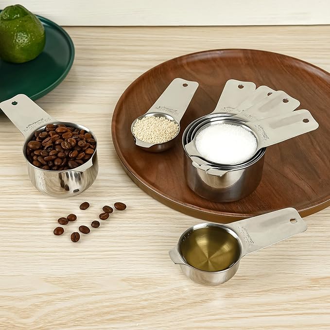 Measuring Cups Set, Stainless Steel Measuring Cup Set 7, 18/8 Stainless Steel Measuring Cups for Kitchen, Metal Meausing Cups for Baking, Dry Nesting Measuring Tools-3/4, 2/3 Measure Cup
