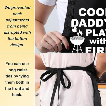 TOSHE Funny Apron Waterdrop Resistant Cotton Apron with adjustable Aprons for Women with Pockets 12 Color option Cooking (Black - Cool Daddy Play with Fire) - Image 7