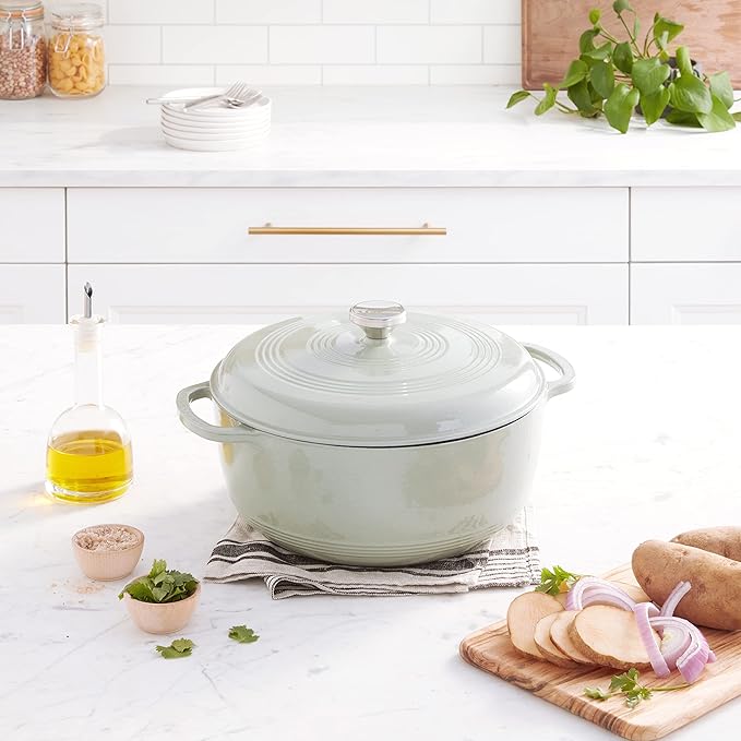 Lodge 7.5 Quart Enameled Cast Iron Dutch Oven with Lid – Dual Handles – Oven Safe up to 500° F or on Stovetop - Use to Marinate, Cook, Bake, Refrigerate and Serve – Desert Sage - Image 6