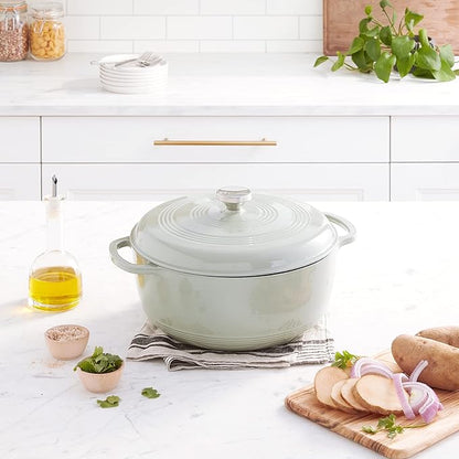 Lodge 7.5 Quart Enameled Cast Iron Dutch Oven with Lid – Dual Handles – Oven Safe up to 500° F or on Stovetop - Use to Marinate, Cook, Bake, Refrigerate and Serve – Desert Sage - Image 6