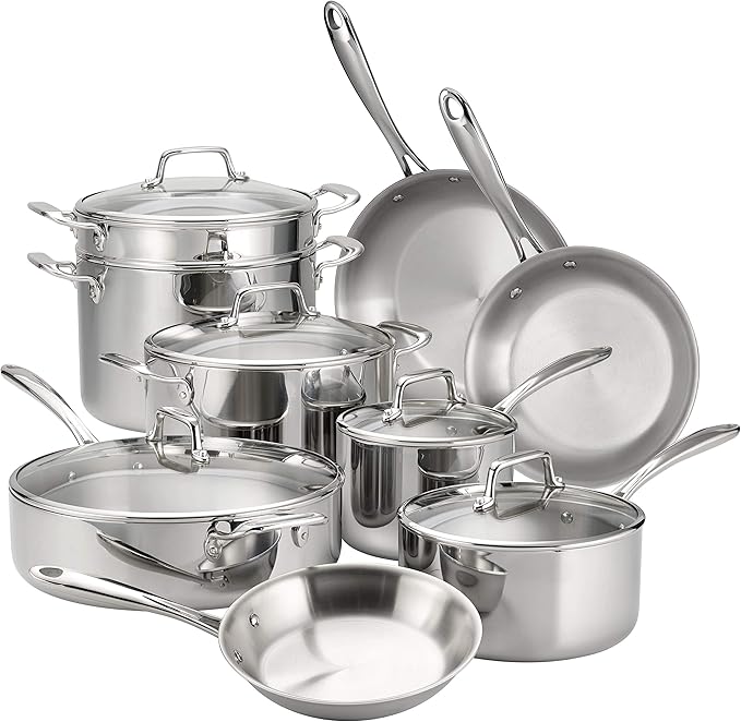 Tramontina Tri-Ply Clad Stainless Steel 14-Piece Cookware Set with Glass Lids, Pots and Pans Kitchen Set, Induction-Ready, Dishwasher-Safe, NSF-Certified by Tramontina