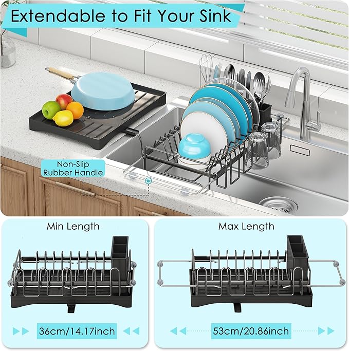 ANTOPY Dish Drying Rack in Sink, Expandable Rustproof Dish Rack for Kitchen Counter, Over The Sink Dish Drainer with Utensil Holder, Cup Rack, Drainboard, Space Saving Dish Dryer Rack for Inside Sink - Image 4