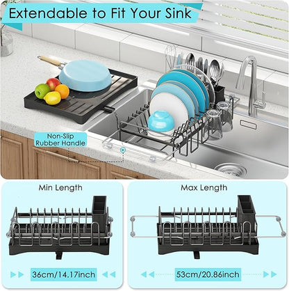 ANTOPY Dish Drying Rack in Sink, Expandable Rustproof Dish Rack for Kitchen Counter, Over The Sink Dish Drainer with Utensil Holder, Cup Rack, Drainboard, Space Saving Dish Dryer Rack for Inside Sink - Image 4