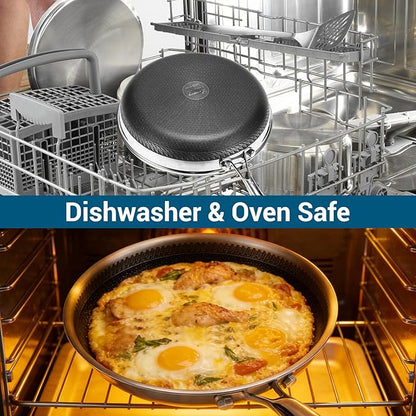 12 Inch Tri-Ply Stainless Steel Hybrid Frying Pan with Lid - Ceramic Nonstick Skillet, Induction & Oven Safe 600°F, PFAS/PFOA Free Professional Clad Cookware