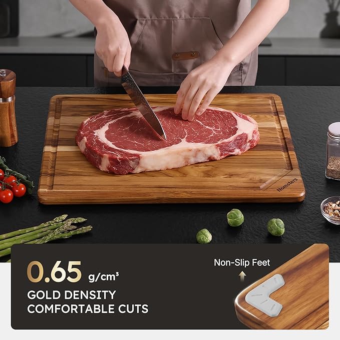 Extra Large Teak Wood Cutting Board for Kitchen 20inch Non Slip Feet Heavy Duty Butcher Block Chopping Board Nice Solid Thick Wooden Juice Groove Big XXL Large Best Hardwood Kitchen Counter Organic - Image 5