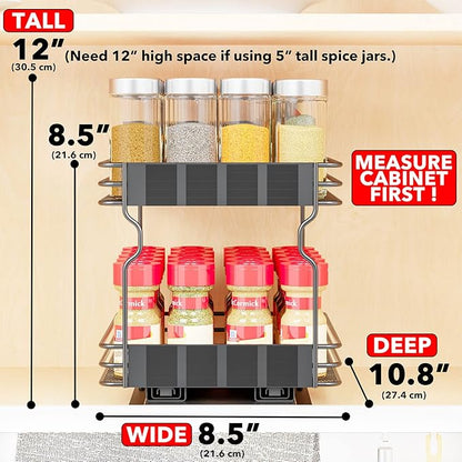 SpaceAid Pull Out Spice Rack Organizer for Cabinet, Heavy Duty Slide Out Seasoning Kitchen Organizer, Cabinet Organizer, with Labels, 8.5" W x10.75 D x8.5 H, 1 Drawer 2-Tier - Image 2