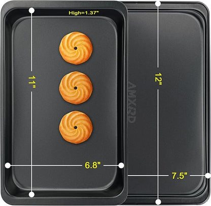 Cookie Sheets Tray, Baking Sheet Pans, Nonstick Toaster Oven Bakeware, Set of 2, 12" X 7.5" (Inner 11" X 6.8")
