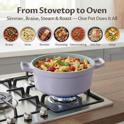 BEZIA 5.7 Quart Nonstick Ceramic Stock Pot with Lid for Family Cooking, Induction Cooking Pot with Smart-Vent Braising, Easy Cleanup, Perfect for Side Dishes, Daily Meals & Camping