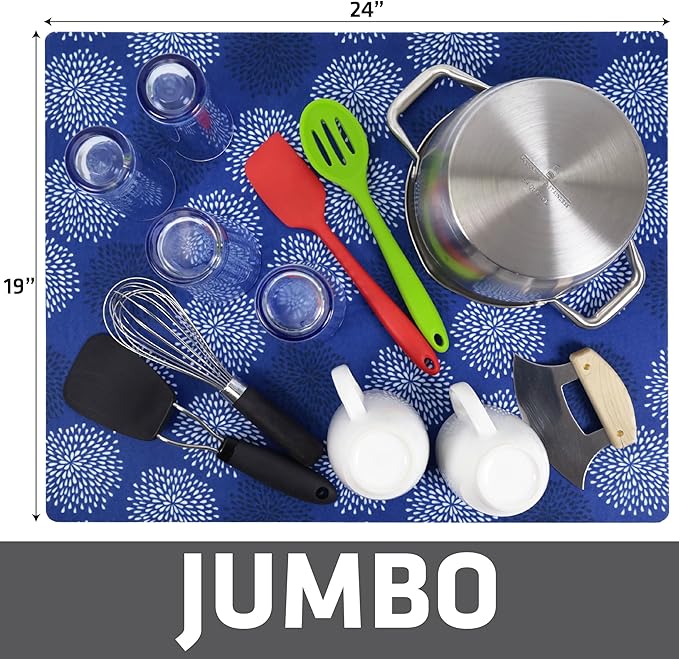 Drymate Jumbo XL Dish Drying Mat (19”x24”), Low-Profile, Super Absorbent, Quick Dry Fabric, Waterproof & Slip-Resistant, for Kitchen Counter, Trimmable, Easy to Clean (USA Made)(GoodBlue) - Image 5