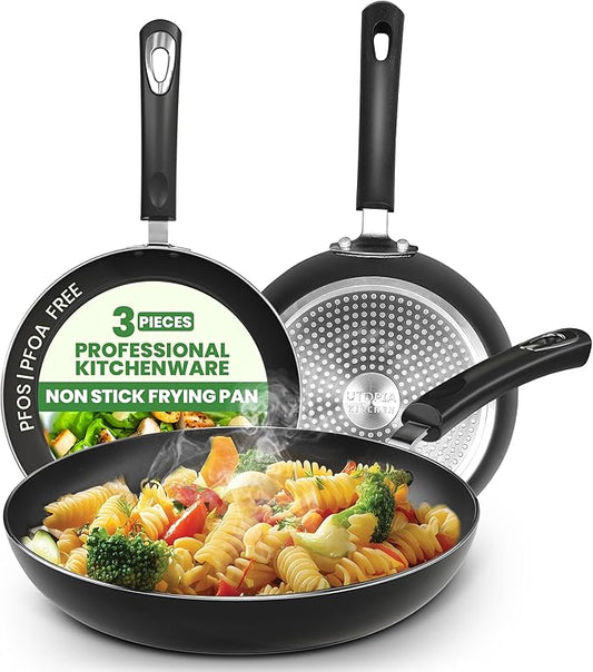 Utopia Kitchen Nonstick Cookware 3 Piece Omelette Pan Skillet Set, Nonstick Frying Pans with Induction Bottom, 8, 9.5 & 11 Inches Frying Pans with Bakelite Handles, PFOA Free, Grey by UTOPIAKITCHEN