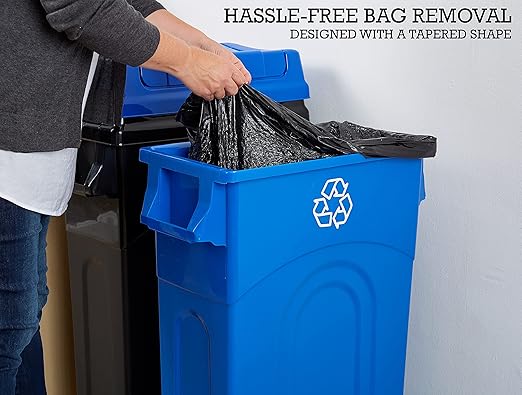 United Solutions 23 Gallon Highboy Plastic Recycling Bin Kitchen Trash Can with Lid, Pass Through Handles, and Dustpan Edge, Blue - Image 5