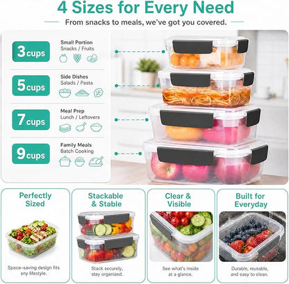 YORY 3 cup Plastic Food Storage Containers with Lids Nestable Freezer Dishwasher Safe Rectangle Container Set,5-Pack - Image 3