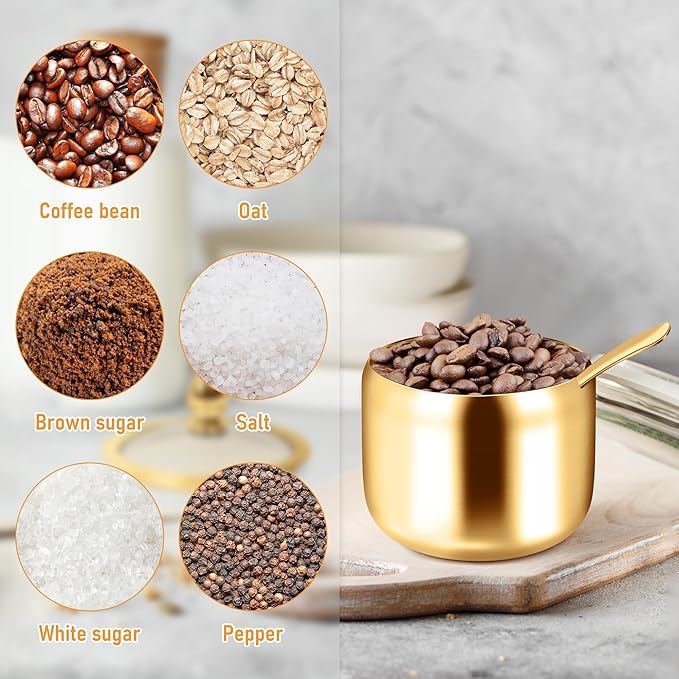 holoith Sugar Container with Glass Lid and Spoon - 10oz Gold Sugar Bowl for Coffee Bar Station Accessories Kitchen Storage for Salt, Candy, Coffee Bean (Gold) - Image 7