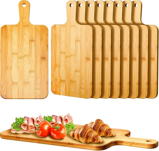 Nuenen 10 Pcs Wood Cutting Board with Handle 15.7 x 7.8 Inch Bamboo Wooden Serving Kitchen Chopping Boards for Pizza, Bread, Cheese, Charcuterie, Fruit, Vegetables(Bamboo) by Nuenen