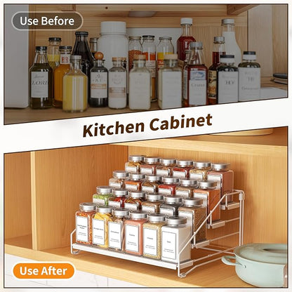 BOIVSHI Tiered Spice Rack, 4 Tier Spice Shelf Organizer for Cabinet, Spice Rack Organizer, Depth Adjustable Seasoning Rack Organizer for Cabinet, Countertop, Pantry, Metal, White (1 Pack) - Image 5