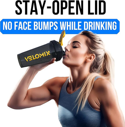 VELOMIX -2 Pack- 28 oz Protein Shaker Bottles for Protein Mixes - 2x Wire Whisk | Leak Proof Shaker Cups for Protein Shakes and Pre Workout | Protein Shaker Bottle Pack (A8) Golden Stone