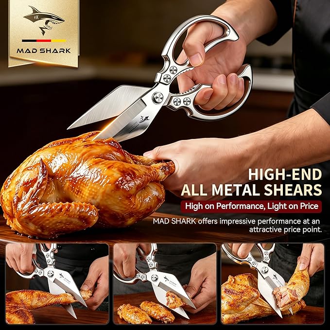 MAD SHARK Heavy Duty Kitchen Scissors, Dishwasher Safe All Purpose Kitchen Shears, Premium Sharp Poultry Shears for Turkey, Meat, Seafood, Vegetables, Stainless Steel Blades, Gifts for Men Women