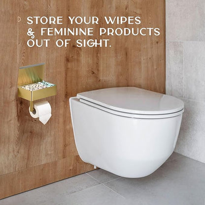 Day Moon™ - Toilet Paper Holder with Shelf - Modern Roll Holder for Bathroom - 1 Pack - Wall Mount - with Storage, Gold - Image 7