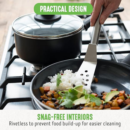 GreenLife 16 Piece Nonstick Cookware Set, Soft Grip Non-Toxic PFAS-Free Ceramic Pots & Pans, Dishwasher & Oven Safe, Frying, Sauce, Saute, Utensils, Glass Lids, Stay-Cool Handles, Wobble Free, Black - Image 9