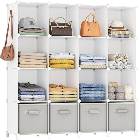 HOMIDEC Closet Organizers and Storage, 16 Cube Storage Organizer, Closet Organizer Bookshelf Cubes Shelves for Clothes, Bedroom, Kids Room, Bathroom, Wardrobe, Garment Racks, White by DecorateYourHome