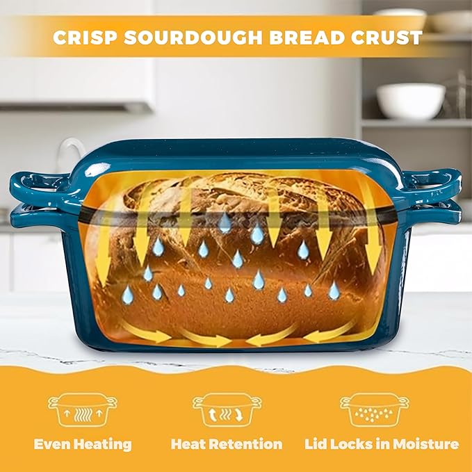 4.6 Quart Dutch Oven for Sourdough Bread Baking, Combo Oval Enameled Cast Iron Bread Pan with Lid, Bread Dutch Oven for a Crispy Crust, Teal - Image 3
