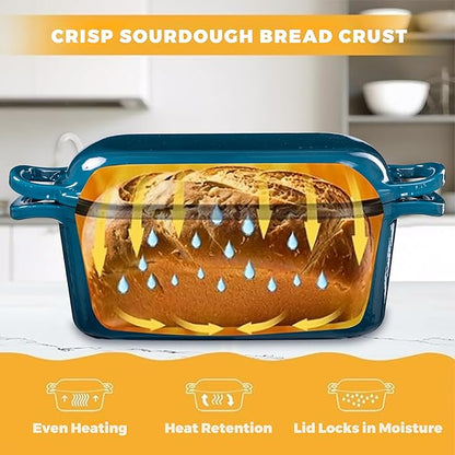 4.6 Quart Dutch Oven for Sourdough Bread Baking, Combo Oval Enameled Cast Iron Bread Pan with Lid, Bread Dutch Oven for a Crispy Crust, Teal - Image 3
