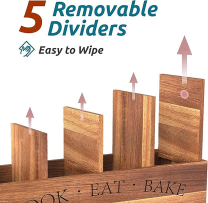 Suli Acacia Wood Utensil Holder for Kitchen Counter,Extra Large Utensils Holder with 4 Compartments,Caddy Organizer for Countertop, Farmhouse Kitchen Decor, Rustic Cooking Utensil - Image 4