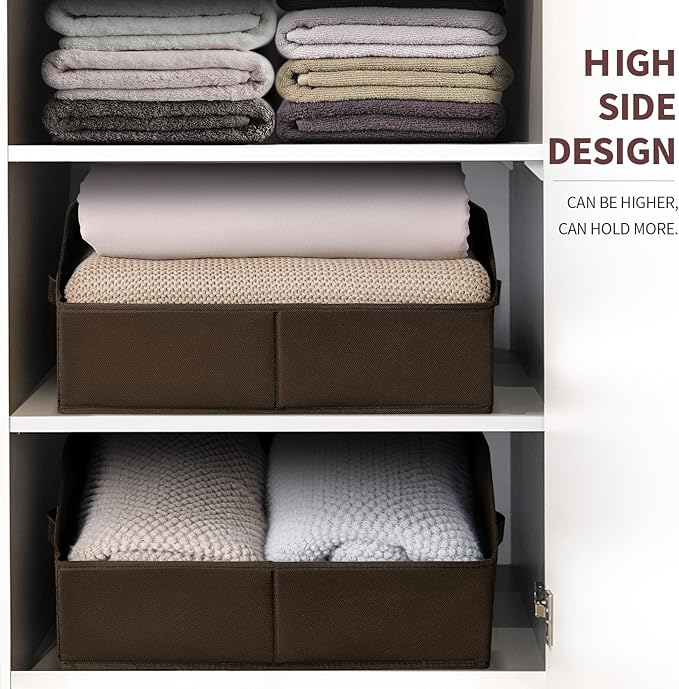 Homsorout Clothes Organizers and Storage - Fabric Cube Bins with Handles, Storage Baskets for Shelves, Trapezoid Collapsible Boxes for Home, Dorm, Office, 10 Pack, Brown - Image 4