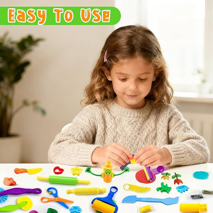 Dough Tools Play Set for Kids,30 pcs Basic Dough Play Toys with Animal Cutters, Roller, Rolling Pins, Safety Scissors, Plastic Knife,Character Accessories