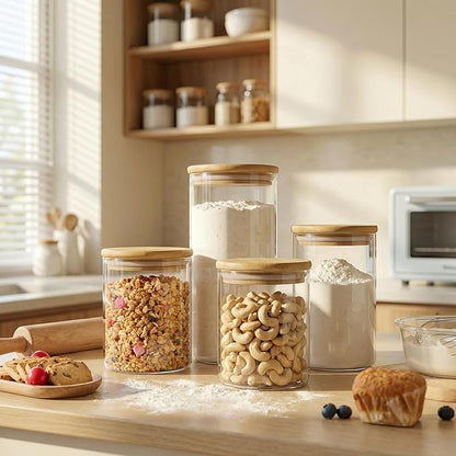HomArtist Extra Large Glass Flour and Sugar Storage Containers with Airtight Lid,132 floz x1 & 65 floz x1 [Set of 2] Big Glass Jars with Bamboo Lids, Air Tight Food Jar for Cereal, Pasta, Rice, Coffee - Image 2